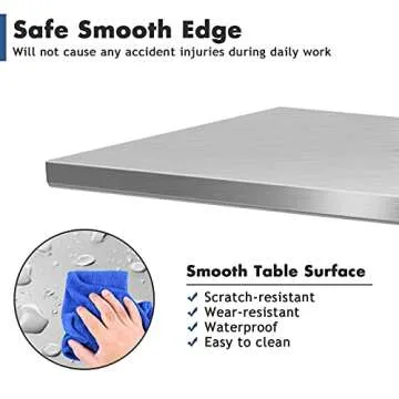 WATERJOY Stainless Steel Table for Prep & Work Commercial Heavy Duty Table with Adjustable Shelf and Wheels Installable