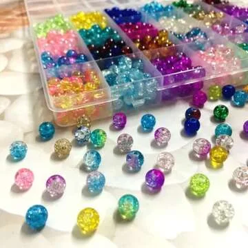 Gocelyn 600PCS 8mm Crack Glass Beads Set, 24-Grid Round Handcrafted Crackle Lampwork Beads Assortment for Jewelry Making DIY Bracelet Necklace Findings