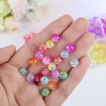 Gocelyn 600PCS 8mm Crack Glass Beads Set, 24-Grid Round Handcrafted Crackle Lampwork Beads Assortment for Jewelry Making DIY Bracelet Necklace Findings