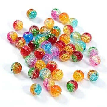 Gocelyn 600PCS 8mm Crack Glass Beads Set, 24-Grid Round Handcrafted Crackle Lampwork Beads Assortment for Jewelry Making DIY Bracelet Necklace Findings