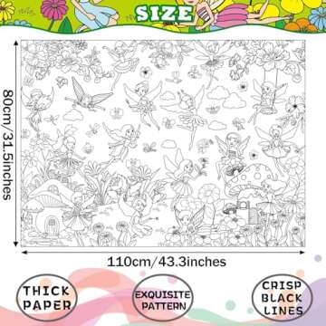Fairy Garden Coloring Poster for Kids Giant Coloring Poster Large Fairy Party Flower Coloring Tablec...