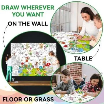 Fairy Garden Coloring Poster for Kids Giant Coloring Poster Large Fairy Party Flower Coloring Tablecloth Jumbo Spring Coloring Books for Kids Classroom Home Birthday Party Supplies Favor