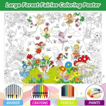 Fairy Garden Coloring Poster for Kids Giant Coloring Poster Large Fairy Party Flower Coloring Tablecloth Jumbo Spring Coloring Books for Kids Classroom Home Birthday Party Supplies Favor