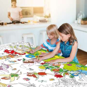 Fairy Garden Coloring Poster for Kids Giant Coloring Poster Large Fairy Party Flower Coloring Tablecloth Jumbo Spring Coloring Books for Kids Classroom Home Birthday Party Supplies Favor
