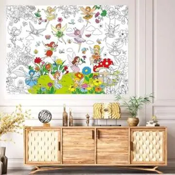 Fairy Garden Coloring Poster for Kids Giant Coloring Poster Large Fairy Party Flower Coloring Tablecloth Jumbo Spring Coloring Books for Kids Classroom Home Birthday Party Supplies Favor