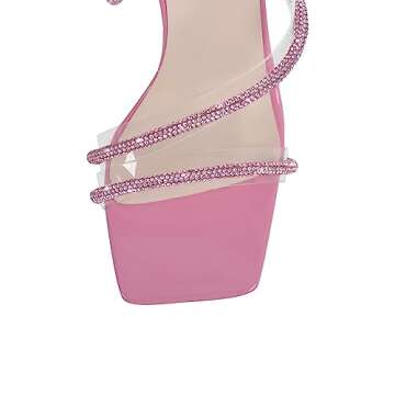 richealnini Embellisehed Rhinestones Sandals Clear Heel Sandals Strappy Heel Glitter Ankle Wrap Up Tie Lace Up Gladiator Stiletto Heel Studded Crystal Open Square Toe Slingback Prom Date Pink Size 13