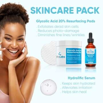 QRxLabs Skincare Pack: Glycolic Acid 20% Resurfacing Pads + Hydrolific Serum - Smoother, more Hydrat...