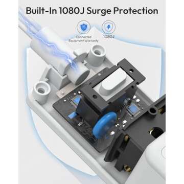 NTONPOWER Surge Protector Power Strip(1080J), Ultra Thin Flat Plug Extension Cord 5ft, 6 Widely Outl...