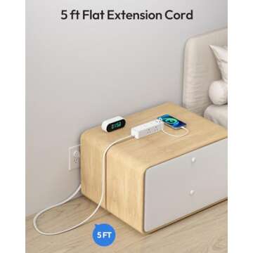 NTONPOWER Surge Protector Power Strip(1080J), Ultra Thin Flat Plug Extension Cord 5ft, 6 Widely Outlets with 3 USB Ports (1 USB C), 3 Sided Compact Power Strip for Home, Travel, College
