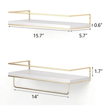 White Floating Shelves with Golden Towel Rack Set