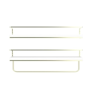 White Floating Shelves with Golden Towel Rack Set