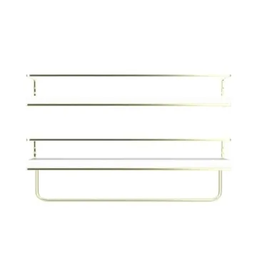 White Floating Shelves with Golden Towel Rack Set