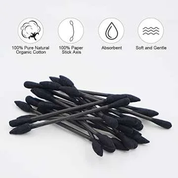 HOMEFOX Black Cotton Swabs Precision Pointed 200 Count