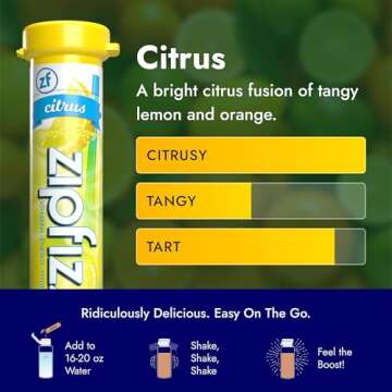 Zipfizz Daily Energy Drink Powder, Citrus, 20 Pack, 3-in-1 Sustained Energy, Rapid Hydration, and Essential Vitamins, Sugar-Free, Electrolyte Powder, Contains Vitamin B-12 & Antioxidants