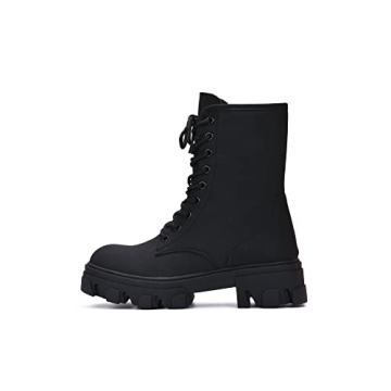 Cape Robbin Chrisley Combat Boots for Women - Trendsetting Black Lace Up Platform Ankle Booties