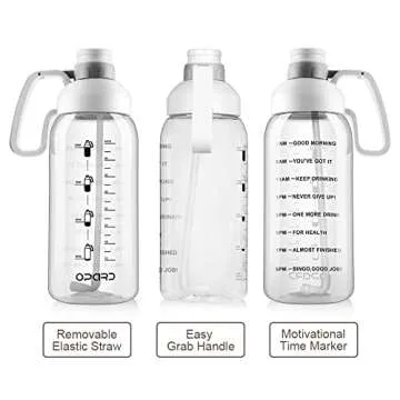 Opard Half gallon Water Bottle with Time Marker, 64oz Motivational Water Jug Large Sports Water Bottle with Straw Handle BPA Free for Gym Fitness (White)
