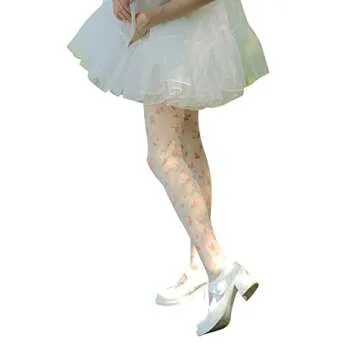 Sahabowi Women's Sexy Sheer Tights, High Waist Pantyhose, Vintage Control Top Stockings,Shaping Transparent Pantyhose Slimming Butt Lifting,Flower White