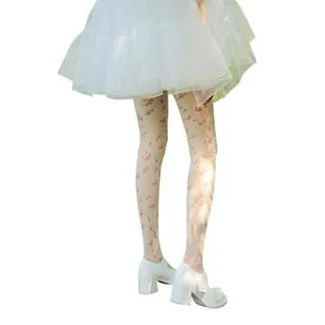 Sahabowi Women's Sexy Sheer Tights, High Waist Pantyhose, Vintage Control Top Stockings,Shaping Transparent Pantyhose Slimming Butt Lifting,Flower White