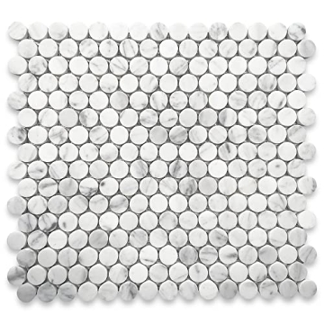 Stone Center Online Carrara White Marble 3/4 inch Penny Round Mosaic Tile Honed Kitchen Bath Wall Fl...
