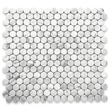 Stone Center Online Carrara White Marble 3/4 inch Penny Round Mosaic Tile Honed for Kitchen Bath Wal...