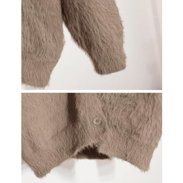 Arssm Womens Furry Cardigan Sweater Long Sleeve Cardigans Button Down V Neck Fluffy Knit Top Fashion 2024 Knitwear(Khaki-M), Medium