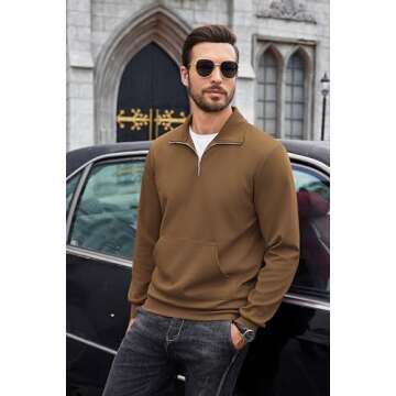 COOFANDY Men's Quilted Quarter Zip Pullover Long Sleeve Fashion Casual Slim Fit Polo Sweatshirt with...