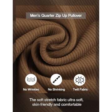 COOFANDY Men's Quilted Quarter Zip Pullover Long Sleeve Fashion Casual Slim Fit Polo Sweatshirt with Kangroo Pocket Brown