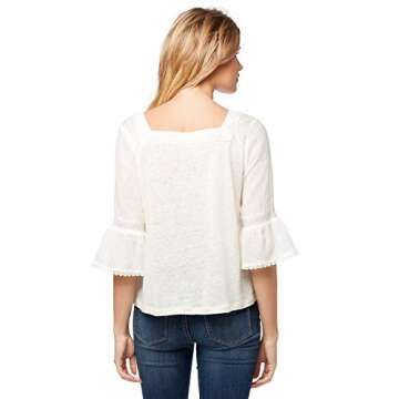 Jessica Simpson Women's Plus Size Milly Lace Trim Peasant Top, Gardenia, 2X