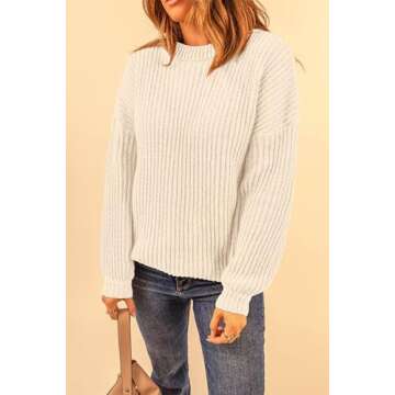 PRETTYGARDEN Women's Fashion Sweater Long Sleeve Casual Ribbed Knit Winter Clothes Pullover Sweaters Blouse Top (Light Apricot,Medium)
