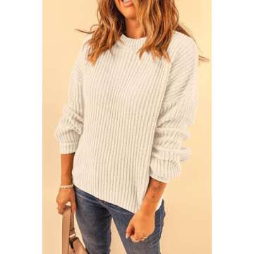 PRETTYGARDEN Women's Fashion Sweater Long Sleeve Casual Ribbed Knit Winter Clothes Pullover Sweaters Blouse Top (Light Apricot,Medium)