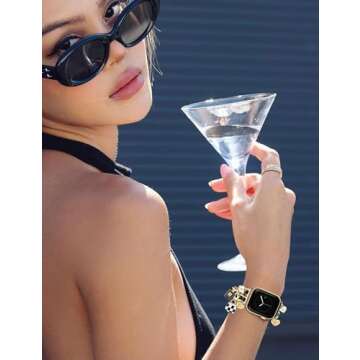 Newlibery Gold Watch Bands for Women Compatible with Apple Watch Band 38mm 40mm 41mm 42mm (S10) Adju...