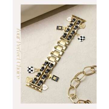 Newlibery Gold Watch Bands for Women Compatible with Apple Watch Band 38mm 40mm 41mm 42mm (S10) Adjustable Unique Charms Metal Strap Cowboy Chain Bracelet for iWatch Series 10/9/8/7/6/5/4/3/2/1/SE