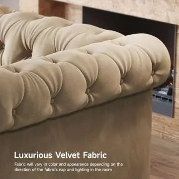 ONBRILL Chesterfield Sofa, 82 Inch Button Tufted Couch with Rolled Arms, Velvet Fabric Couch w/2 Throw Pillows, Turned Wood Legs, 23" Deep Seat Cushion, Comfy Loveseat Sofa for Living Room, Taupe