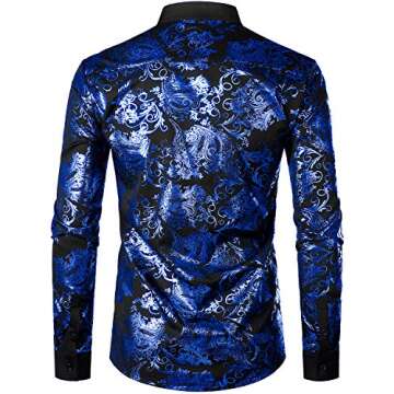 VATPAVE Mens Casual Luxury Print Dress Shirts Paisley Long Sleeve Button Down Shirts Medium LC09 Blue