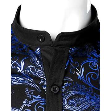 VATPAVE Mens Casual Luxury Print Dress Shirts Paisley Long Sleeve Button Down Shirts Medium LC09 Blue