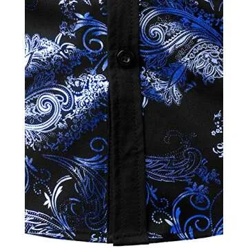 VATPAVE Mens Casual Luxury Print Dress Shirts Paisley Long Sleeve Button Down Shirts Medium LC09 Blue
