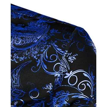 VATPAVE Mens Casual Luxury Print Dress Shirts Paisley Long Sleeve Button Down Shirts Medium LC09 Blue