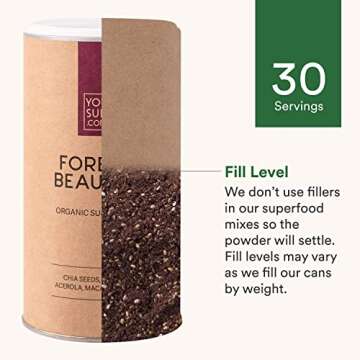Your Super Forever Beautiful Superfood Powder - Glowing Skin, Healthy Hair, Hormone Balance, Antioxidants, Adaptogens- Plant Based, Organic Acai Berry, Maqui, Acerola Cherry, Maca Powder - 40 Servings