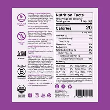 Your Super Forever Beautiful Superfood Powder - Glowing Skin, Healthy Hair, Hormone Balance, Antioxidants, Adaptogens- Plant Based, Organic Acai Berry, Maqui, Acerola Cherry, Maca Powder - 40 Servings