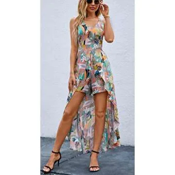 Kormei Floral Maxi Romper Dress for Summer Parties