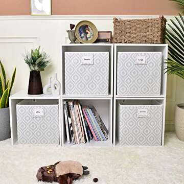 JS Home Storage Cubes, 4-Pack, Foldable Fabric Storage Cubes Boxes, Cube Storage Bins for Organizing, Cubes Basket Containers for Shelves, Grey, 11" x 11" x 11"
