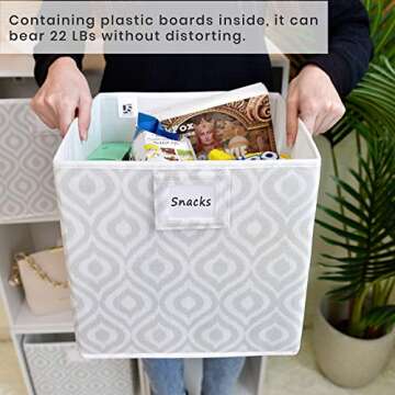 JS Home Storage Cubes, 4-Pack, Foldable Fabric Storage Cubes Boxes, Cube Storage Bins for Organizing, Cubes Basket Containers for Shelves, Grey, 11" x 11" x 11"