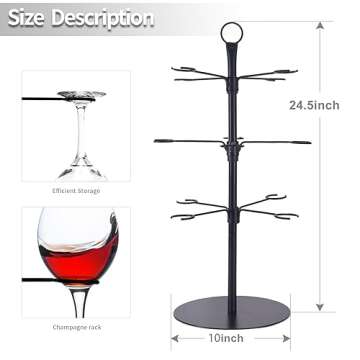 ZeenArt Champagne Tower, Metal Drink Tower for Parties Champagne Glass Holder, 3 Tiers - 12 Brackets, for Bar Stand, Cocktail Tree Stand, Champagne Stand