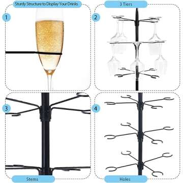 ZeenArt Champagne Tower, Metal Drink Tower for Parties Champagne Glass Holder, 3 Tiers - 12 Brackets, for Bar Stand, Cocktail Tree Stand, Champagne Stand