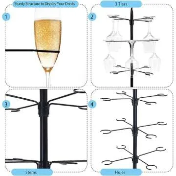 ZeenArt Champagne Tower, Metal Drink Tower for Parties Champagne Glass Holder, 3 Tiers - 12 Brackets, for Bar Stand, Cocktail Tree Stand, Champagne Stand