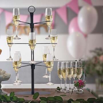 ZeenArt Champagne Tower, Metal Drink Tower for Parties Champagne Glass Holder, 3 Tiers - 12 Brackets, for Bar Stand, Cocktail Tree Stand, Champagne Stand