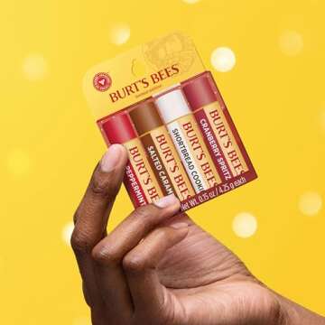 Burt's Bees Lip Balm Valentines Day Gifts, Moisturizing Lip Care, 100% Natural Origin, Peppermint, Salted Caramel, Shortbread Cookie and Cranberry Spritz Lip Balms (4-Pack)