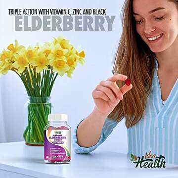 Idea Health Organic USDA Certified Elderberry Gummy - Extra Strength Formula - Non-GMO and Gluten Fr...