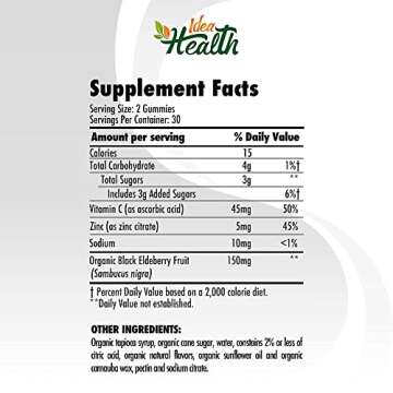 Idea Health Organic USDA Certified Elderberry Gummy - Extra Strength Formula - Non-GMO and Gluten Free - Sambucus Elderberry Gummies, Immune Support Supplement | 120 Gummies 2 Pack