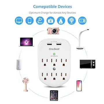 6-Outlet Surge Protector, Wall Outlet Extender Multi Plug Outlet Wall Adapter with 2 USB Charging Ports 2.4 A, 490 Joules, ETL Listed for Home, School, Office